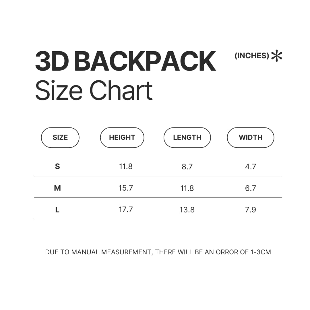 3D Backpack Size Chart - Conan Gray Merch