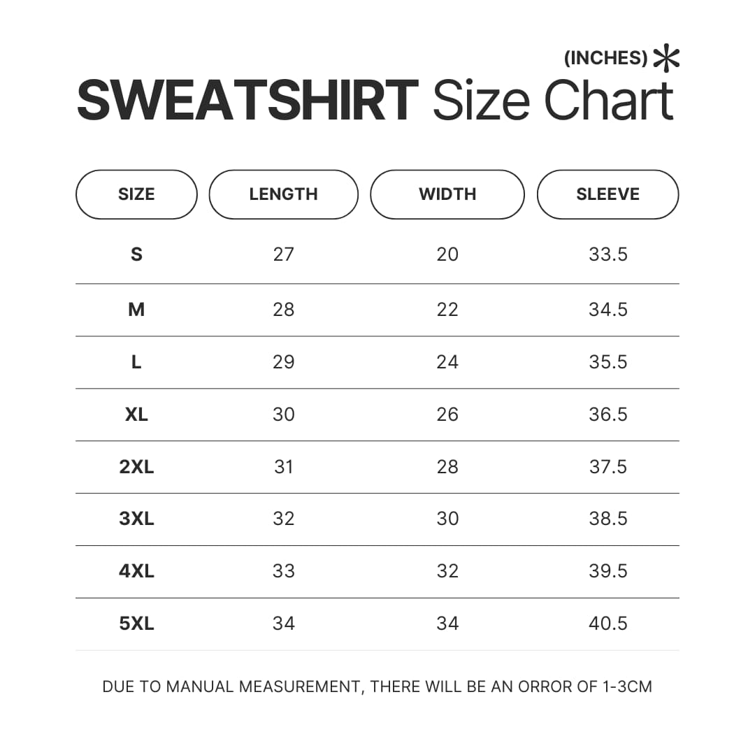 Sweatshirt Size Chart - Conan Gray Merch